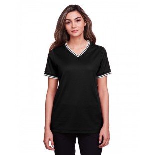 Devon & Jones CrownLux Performance Ladies' Plaited Tipped V-Neck Top