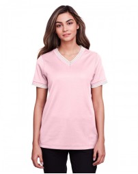 Devon & Jones CrownLux Performance Ladies' Plaited Tipped V-Neck Top