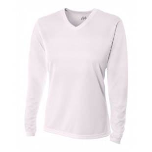 A4 Ladies' Birds-Eye Mesh Long Sleeve V-Neck T-Shirt