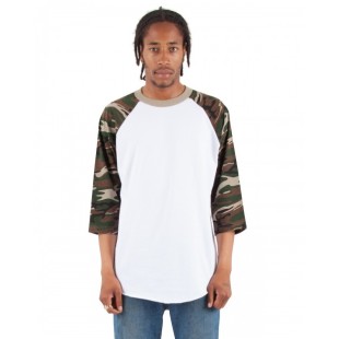 Shaka Wear Adult Three-Quarter Sleeve Camo Raglan T-Shirt