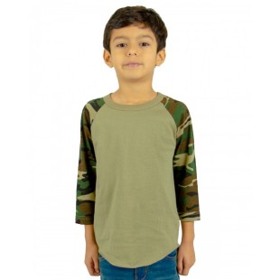 Shaka Wear Youth Three-Quarter Sleeve Camo Raglan T-Shirt